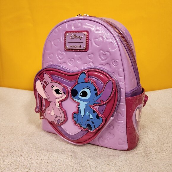 Loungefly Disney Lilo & Stitch Angel & Stitch Heart Moving Mini Backpack NEW